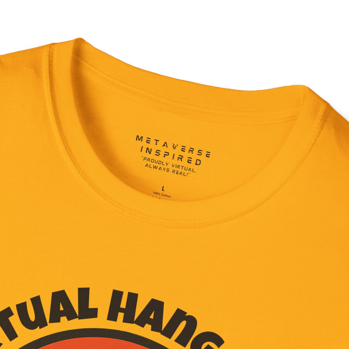 a closeup of the collar of a gold colored tshirt by metaverseinspired