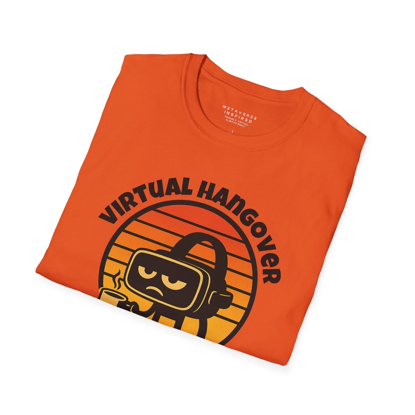 an orange folded tshirt with steampunked my way to the metaverse graphic design