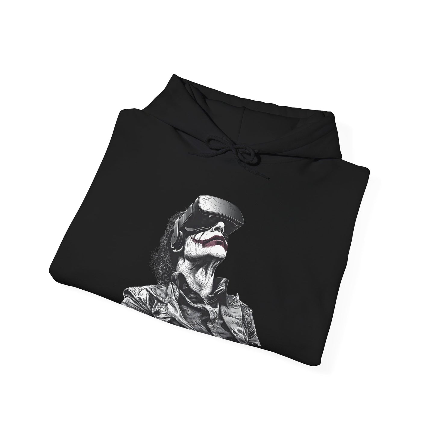 black_hoodie_folded_with_a_joker_styled_graphic_wearing_a_vr_headset_graphic_fro_metaverse_inspired