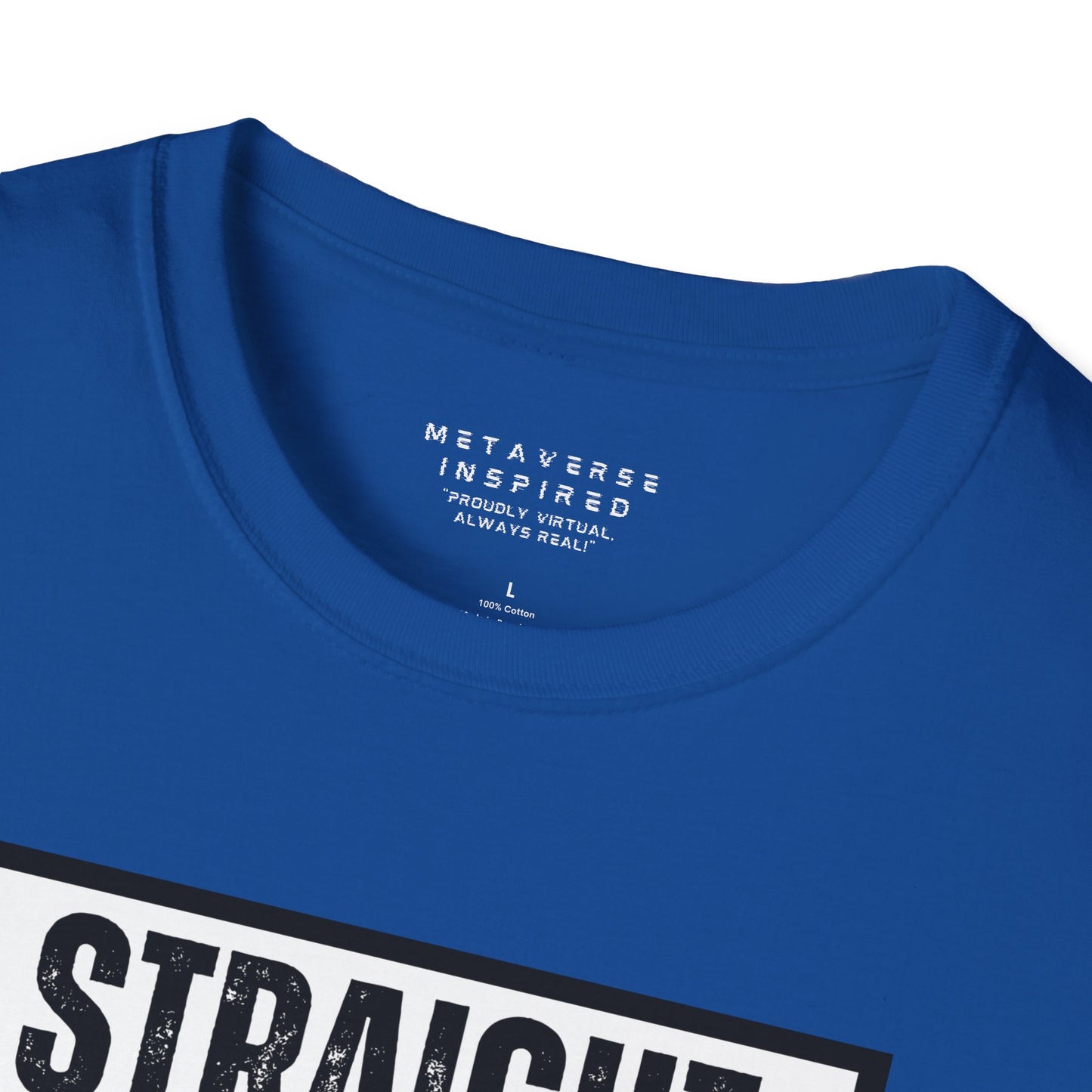 a closeup of the collar of a royal blue colored tshirt by metaverseinspired