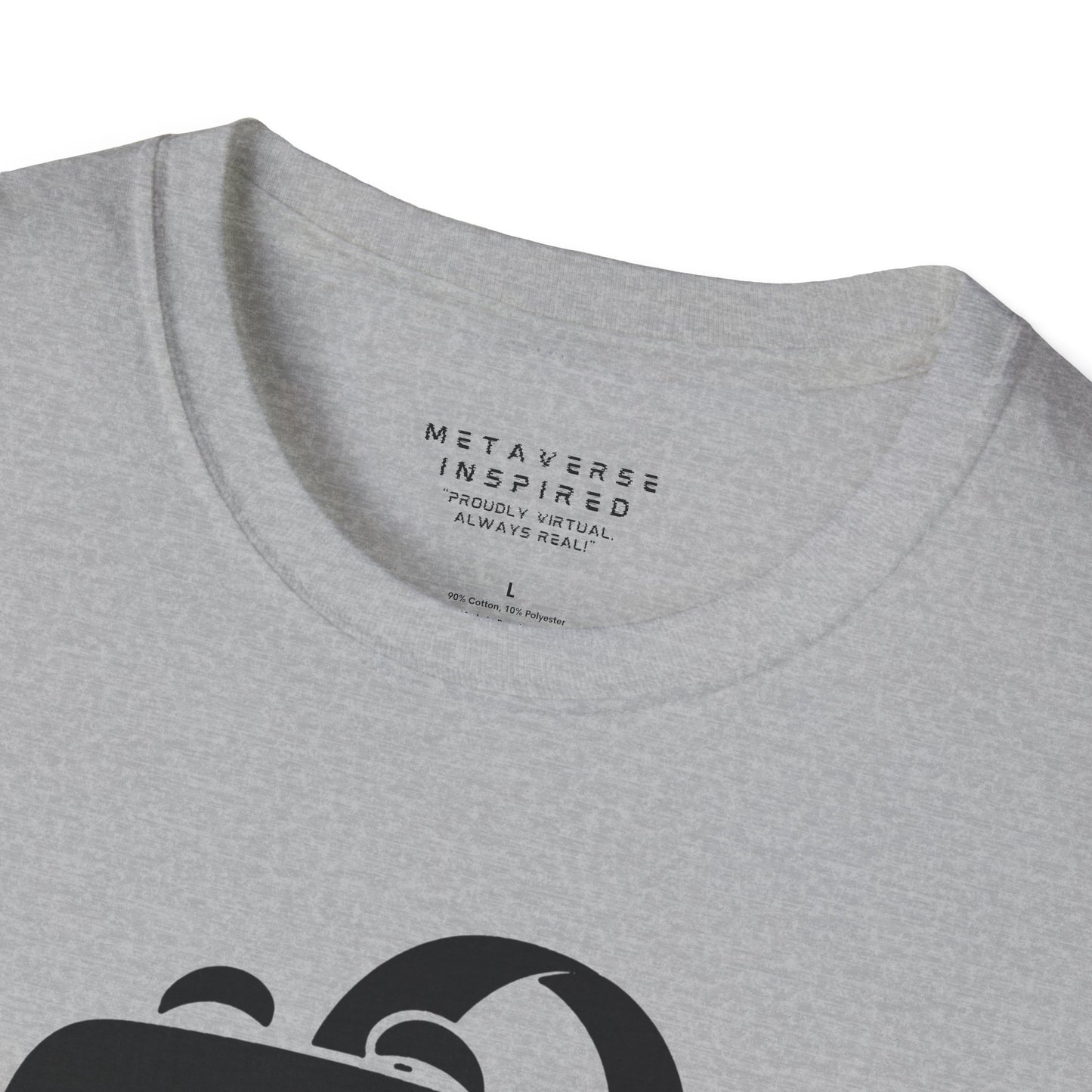 a closeup of the collar of a grey colored tshirt by metaverseinspired