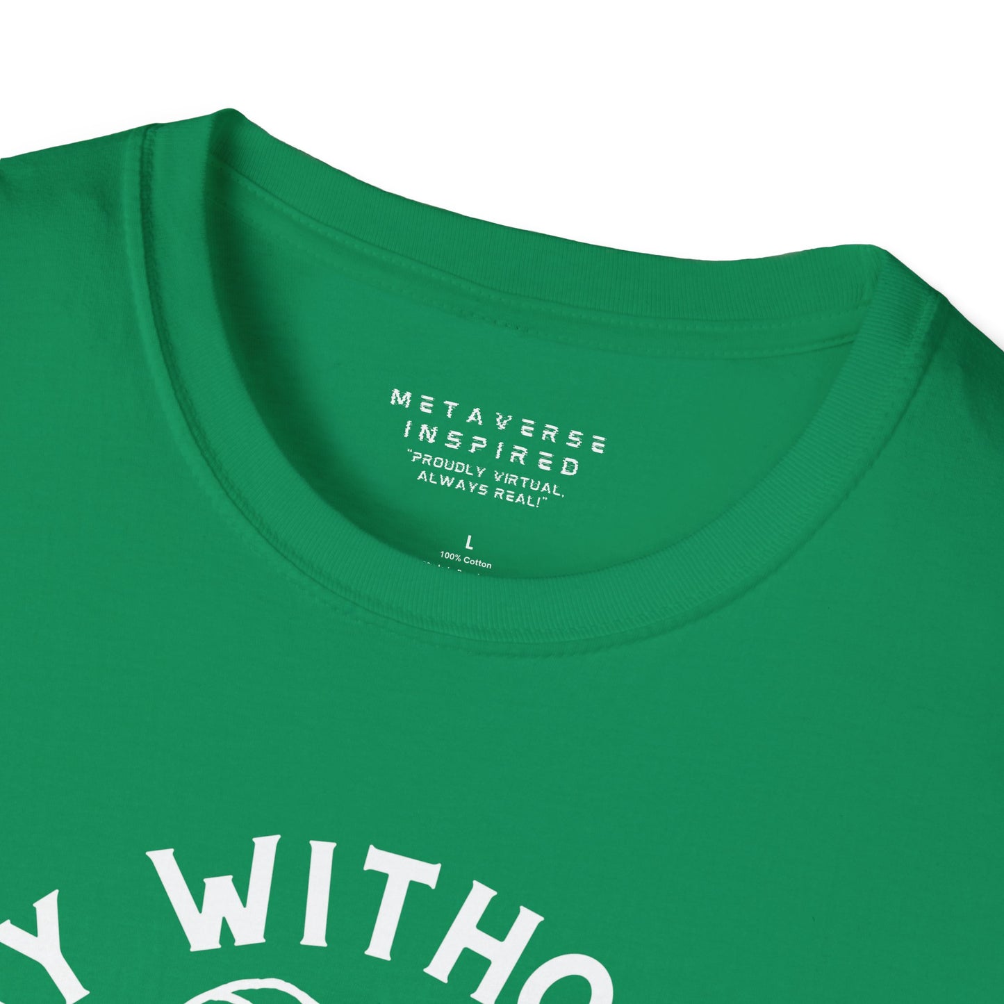 a closeup of the collar of a green colored tshirt by metaverseinspired