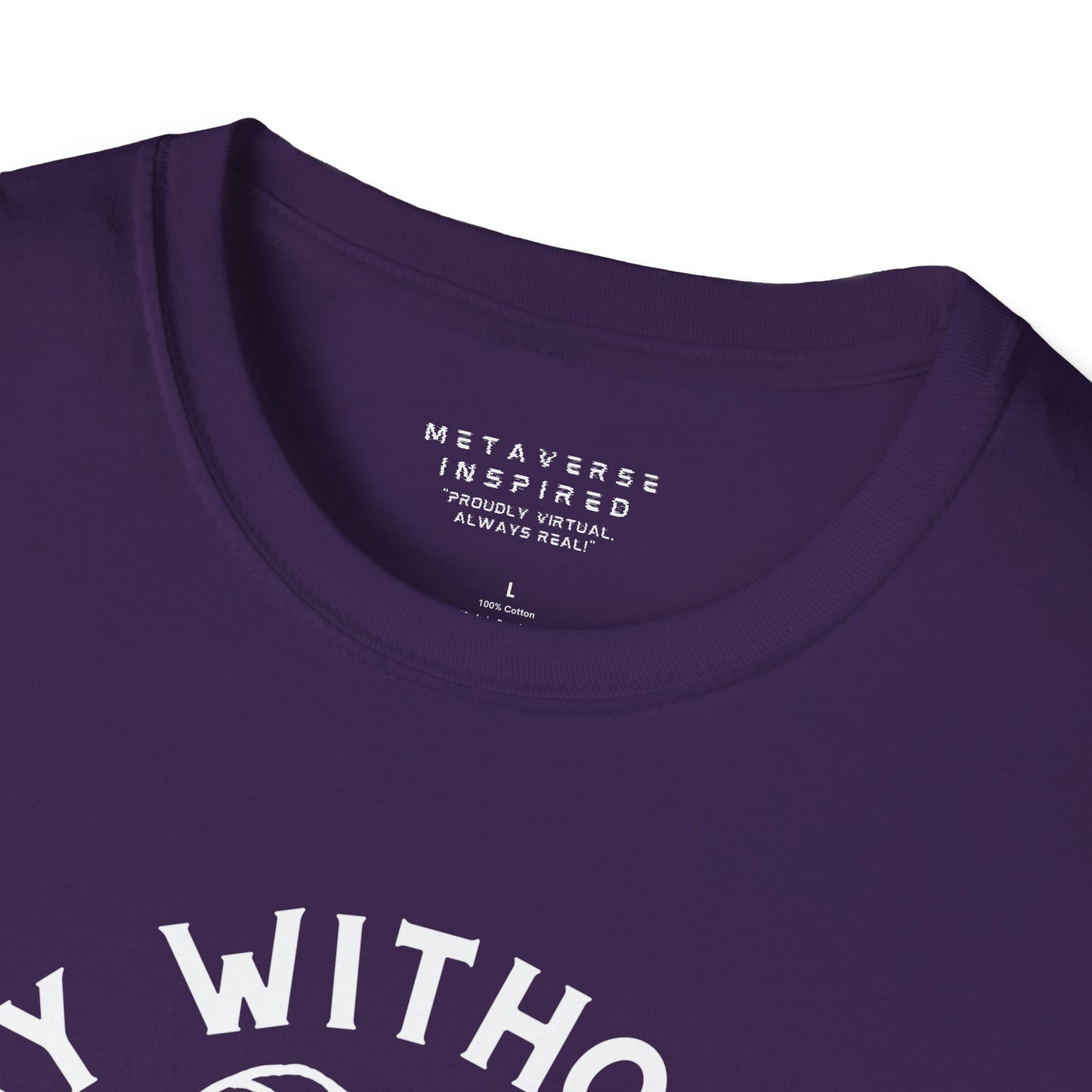 a closeup of the collar of a purple colored tshirt by metaverseinspired