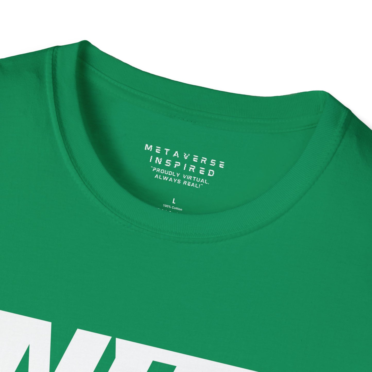 a closeup of the collar of a green colored tshirt by metaverseinspired