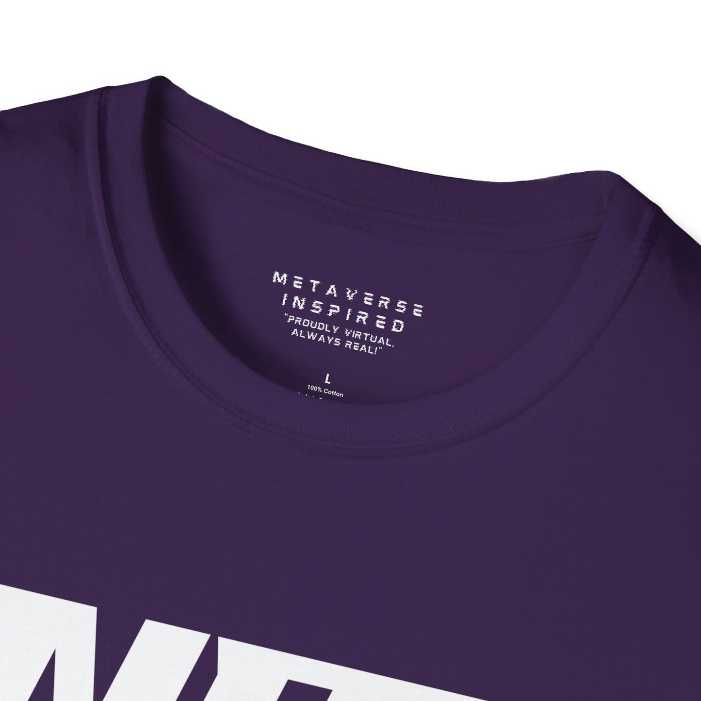 closeup of purple tshirt with nft text by metaverseinspired