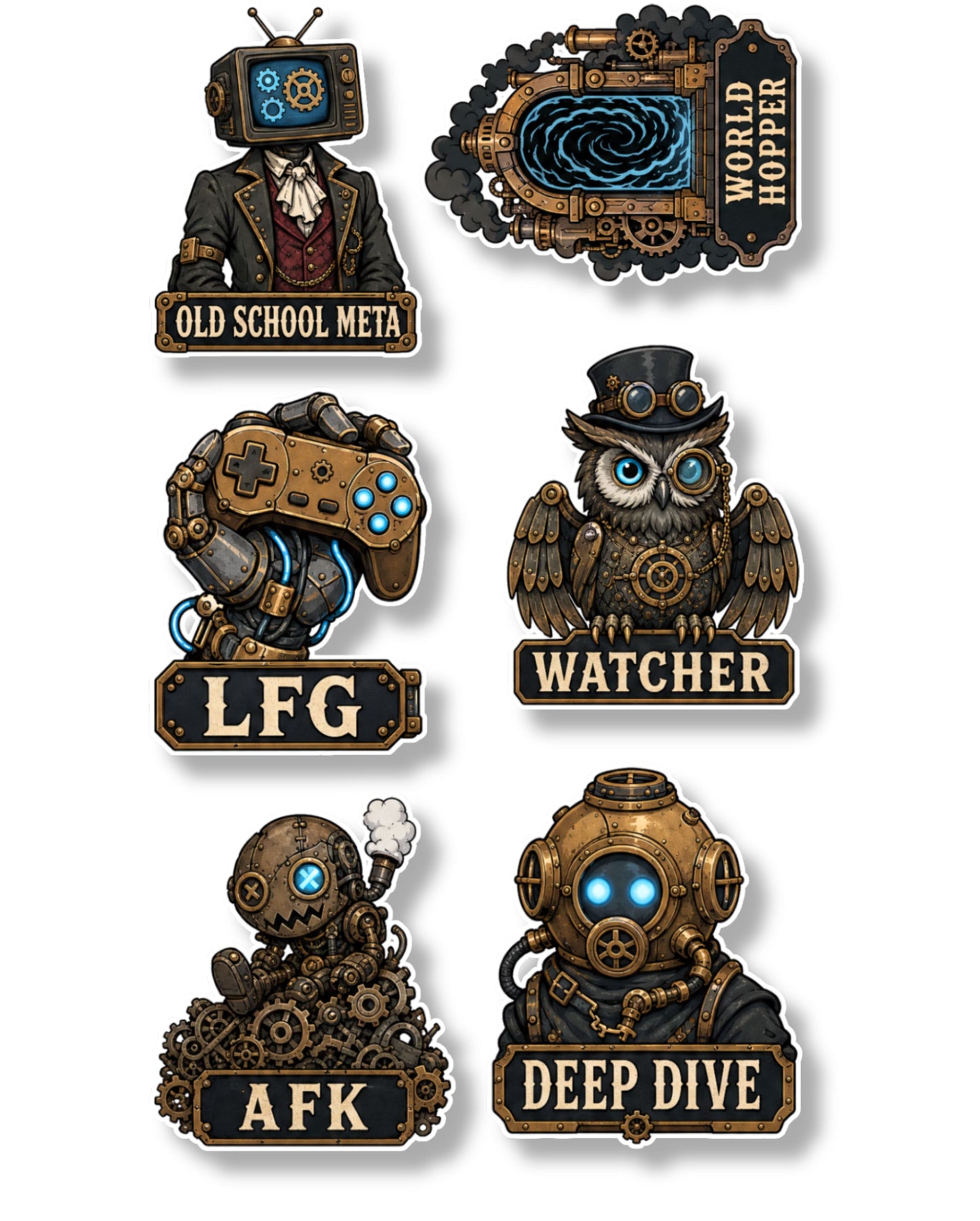 14 Steampunk-Style Stickers Pack 2 (3 Sheets)