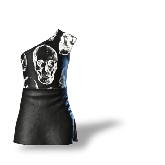 Midnight Skulls | Virtual One-Shoulder Dress