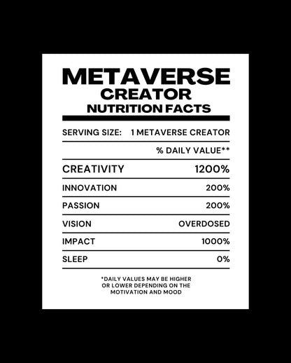 Metaverse Creator Nutrition Facts Sticker