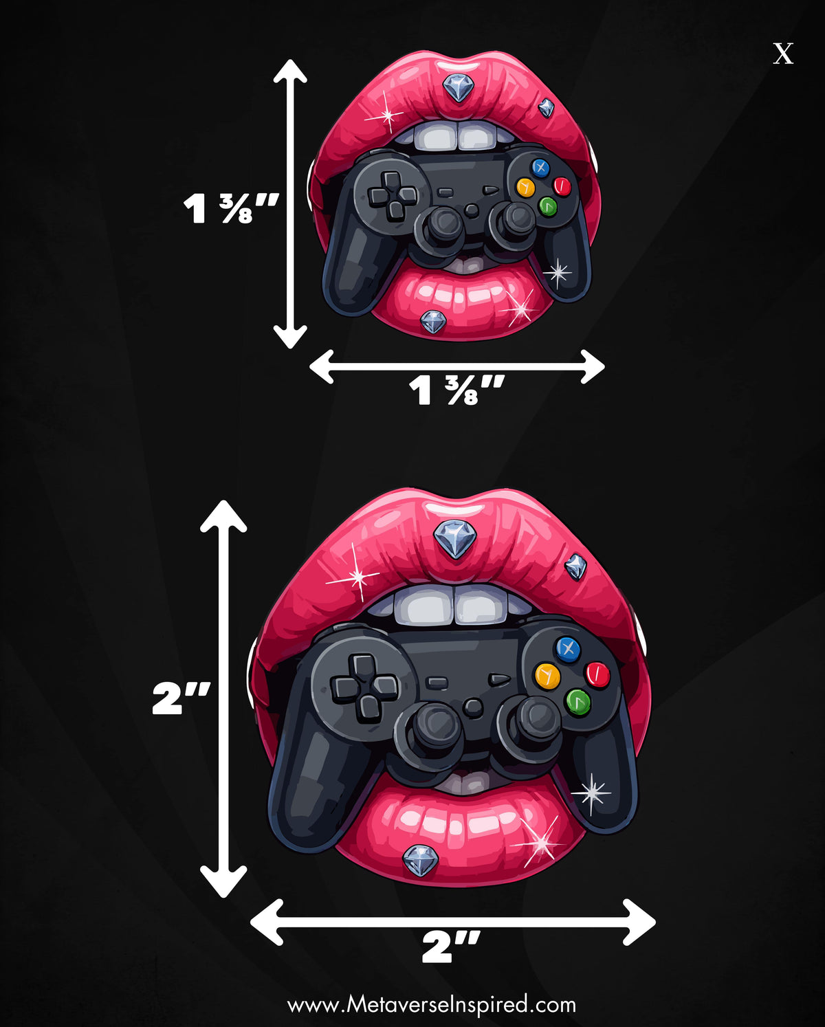 Size chart for Gamer Glam Lips Sticker | Controller Bite Edition