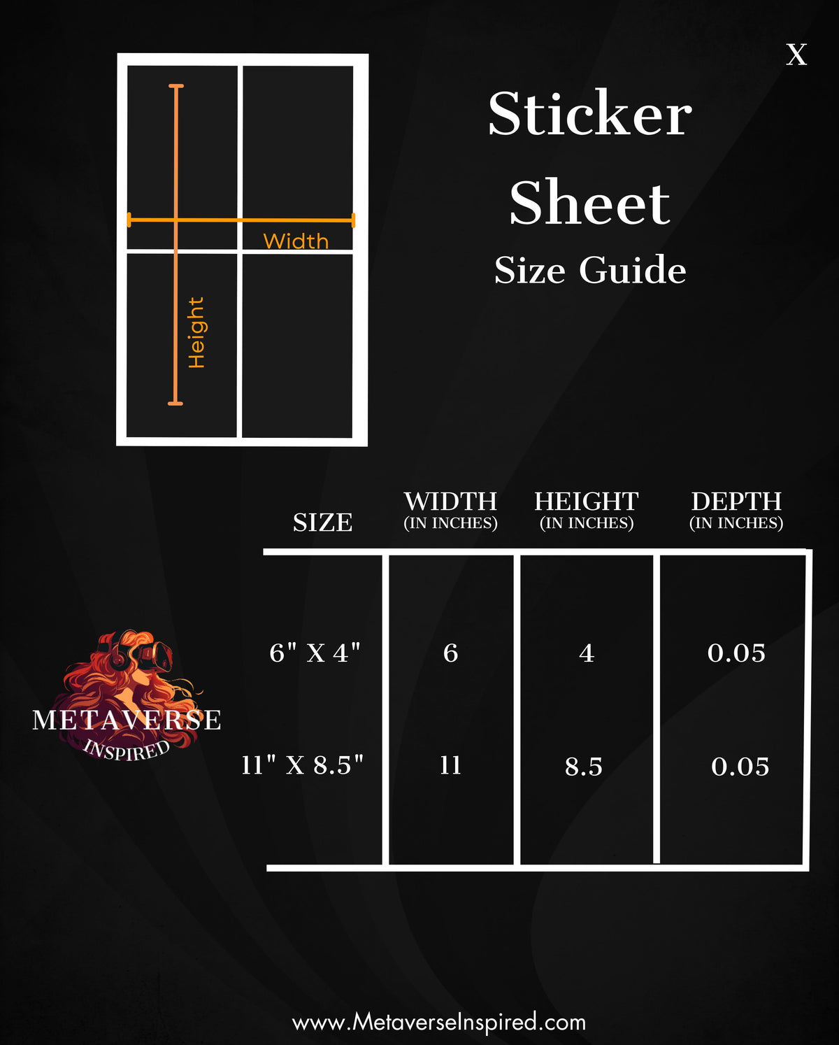 Size chart for Custom Avatar Sticker Sheet