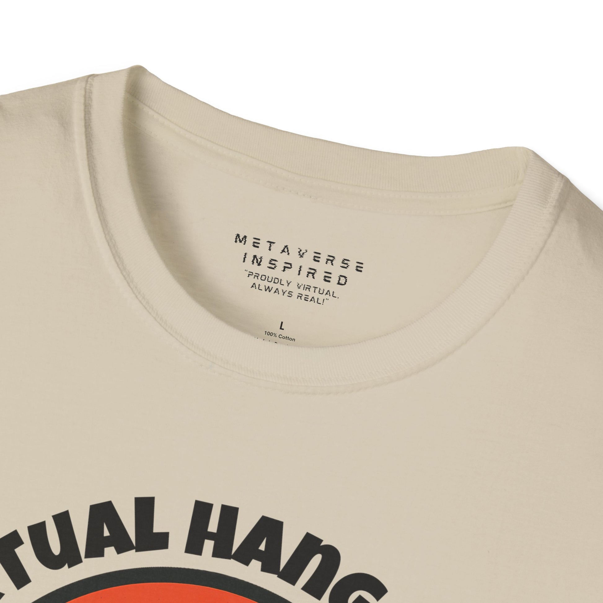 a closeup of the collar of a beige tshirt by metaverseinspired