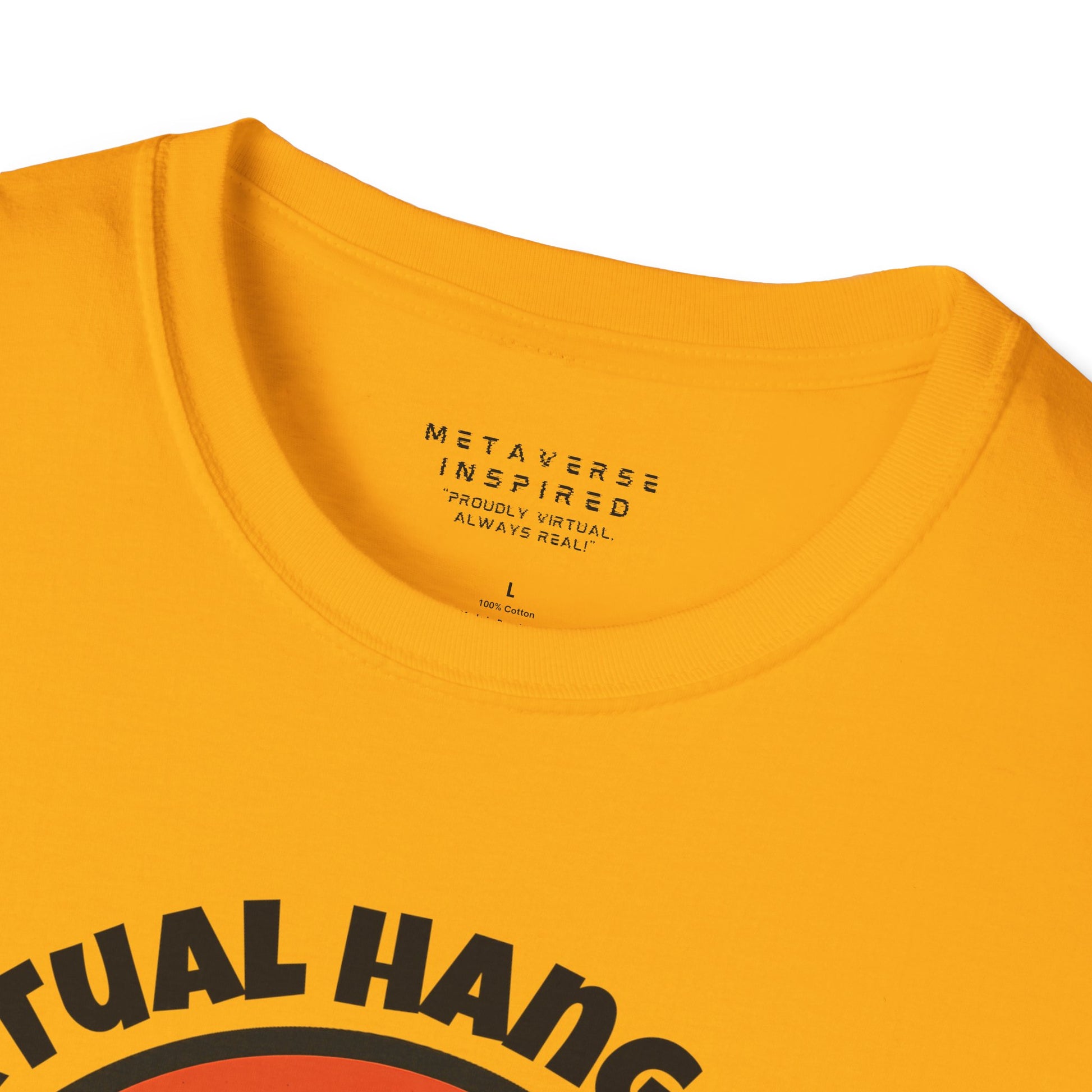 a closeup of the collar of a gold colored tshirt by metaverseinspired