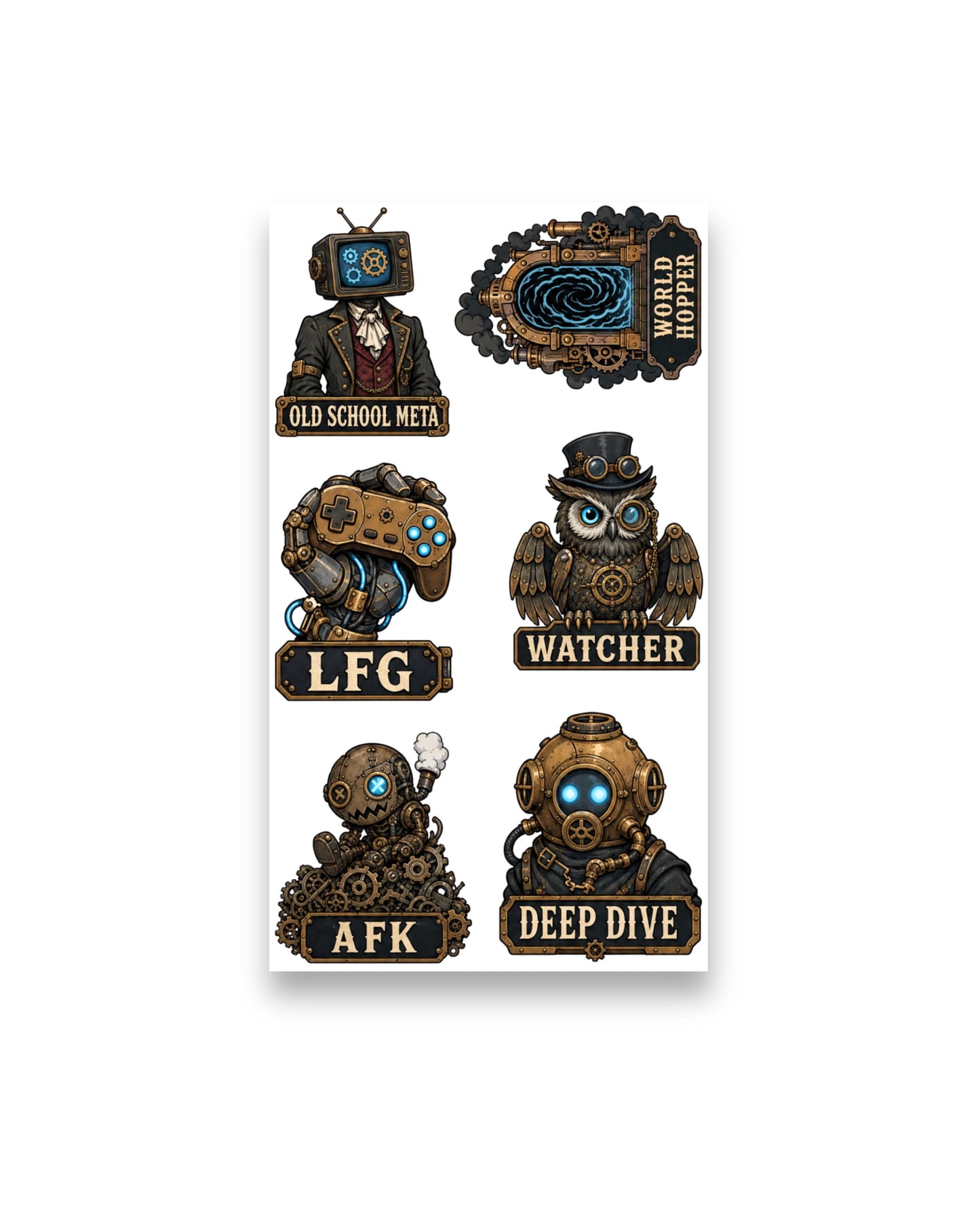 14 Steampunk-Style Stickers Pack 2 (3 Sheets)