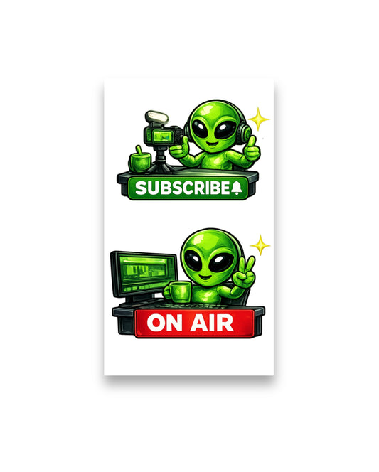 Alien Gamer & Creator Sticker Pack | 24 Gaming & Content Creator Stickers (4 Sheets)