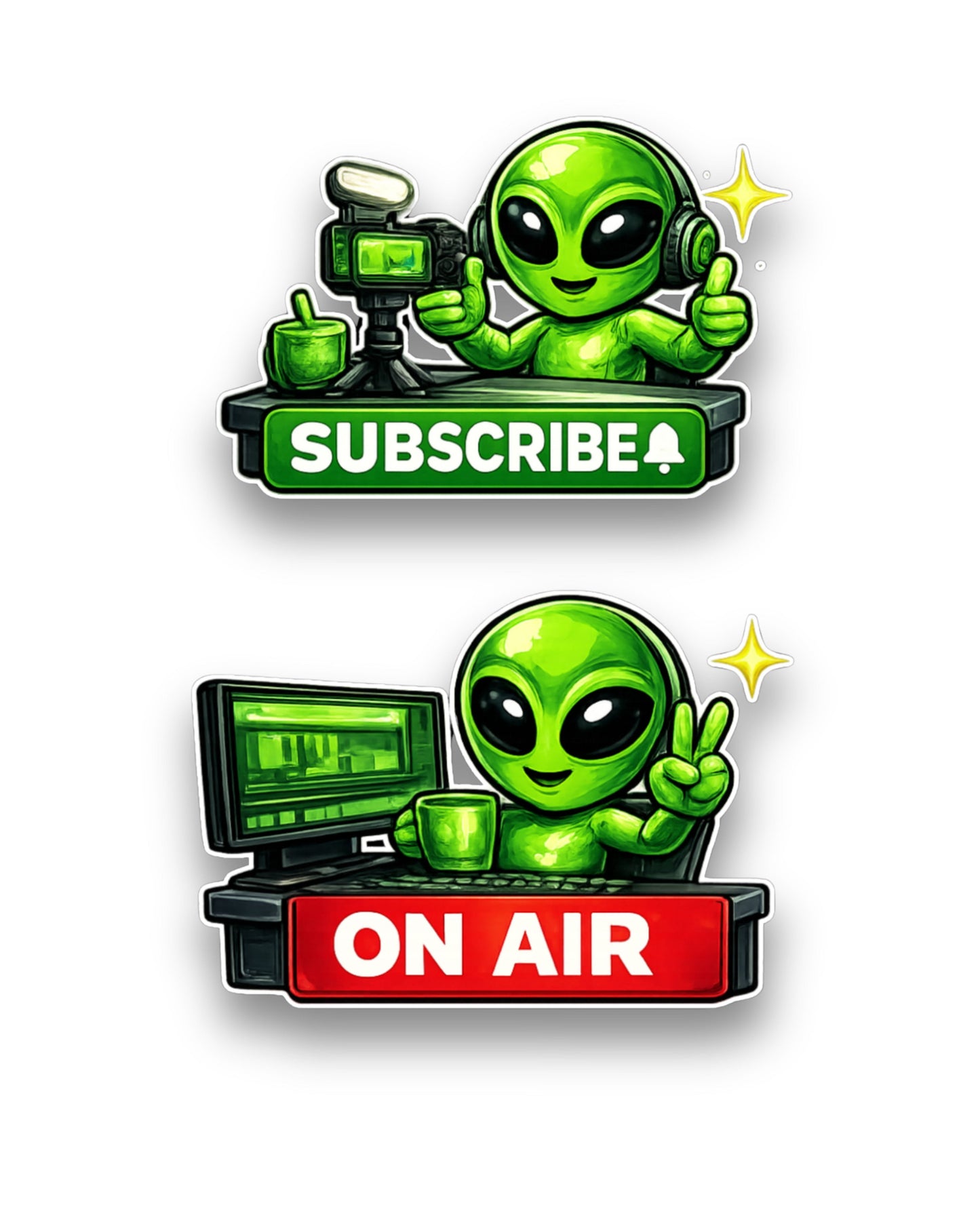 Alien Gamer & Creator Sticker Pack | 24 Gaming & Content Creator Stickers (4 Sheets)