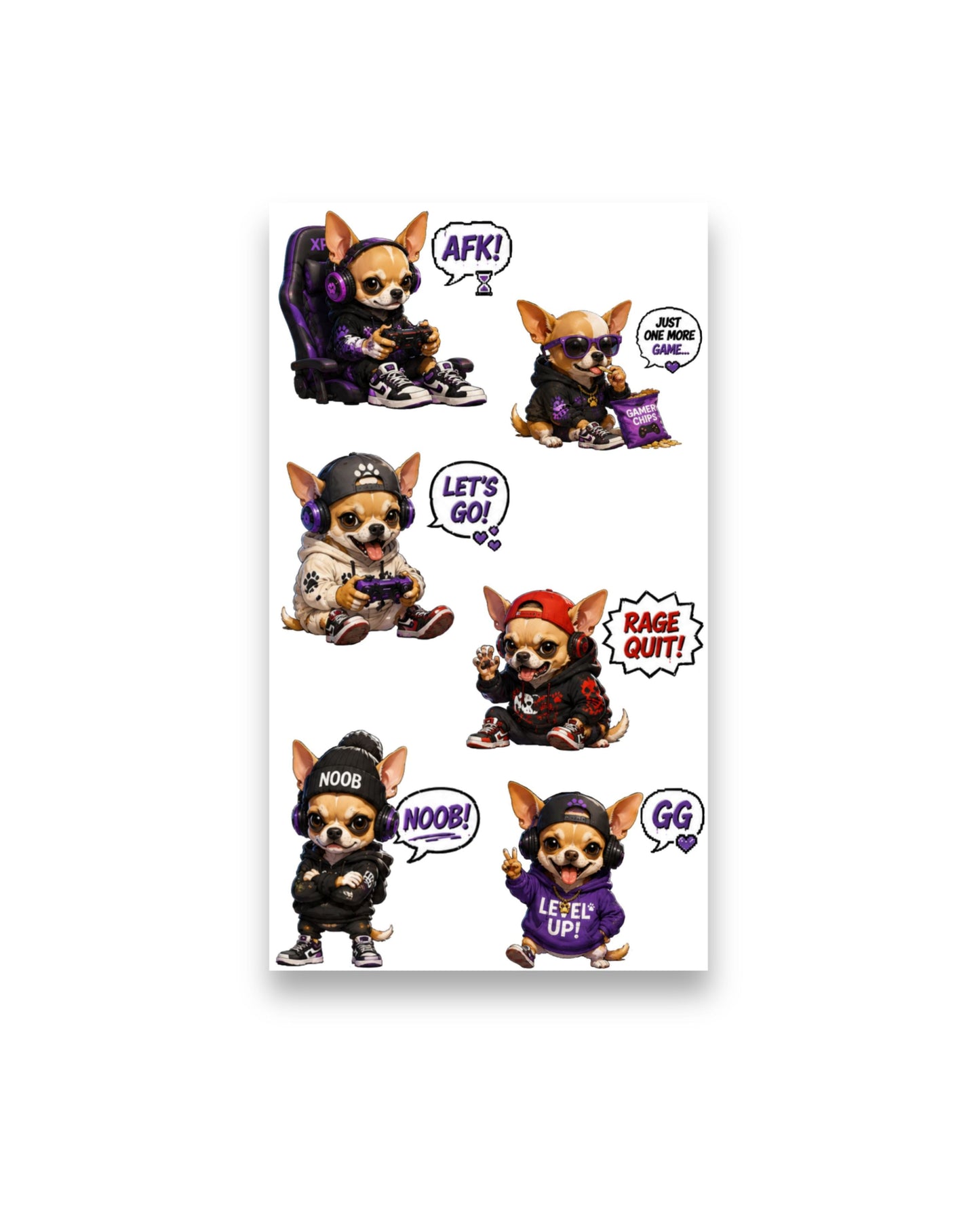 Gamer Chihuahua Sticker Pack | 11 Cute Gaming Stickers (2 Sheets)