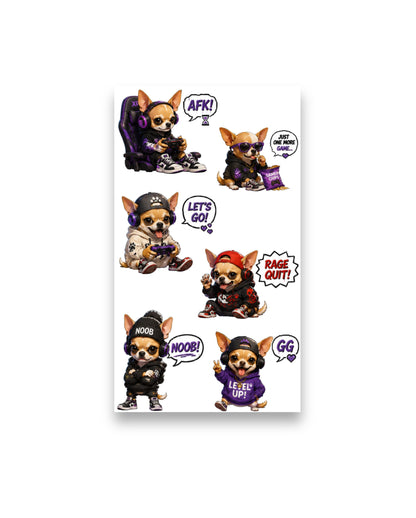 Gamer Chihuahua Sticker Pack | 11 Cute Gaming Stickers (2 Sheets)