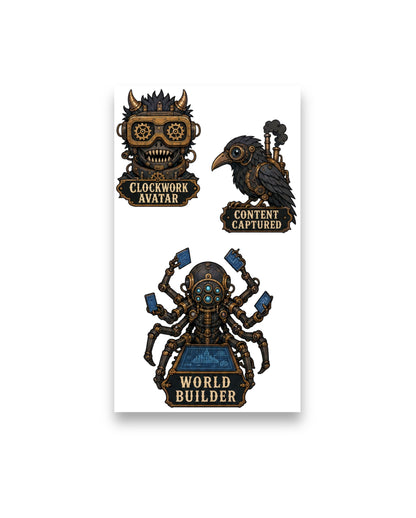 14 Steampunk-Style Stickers Pack 2 (3 Sheets)