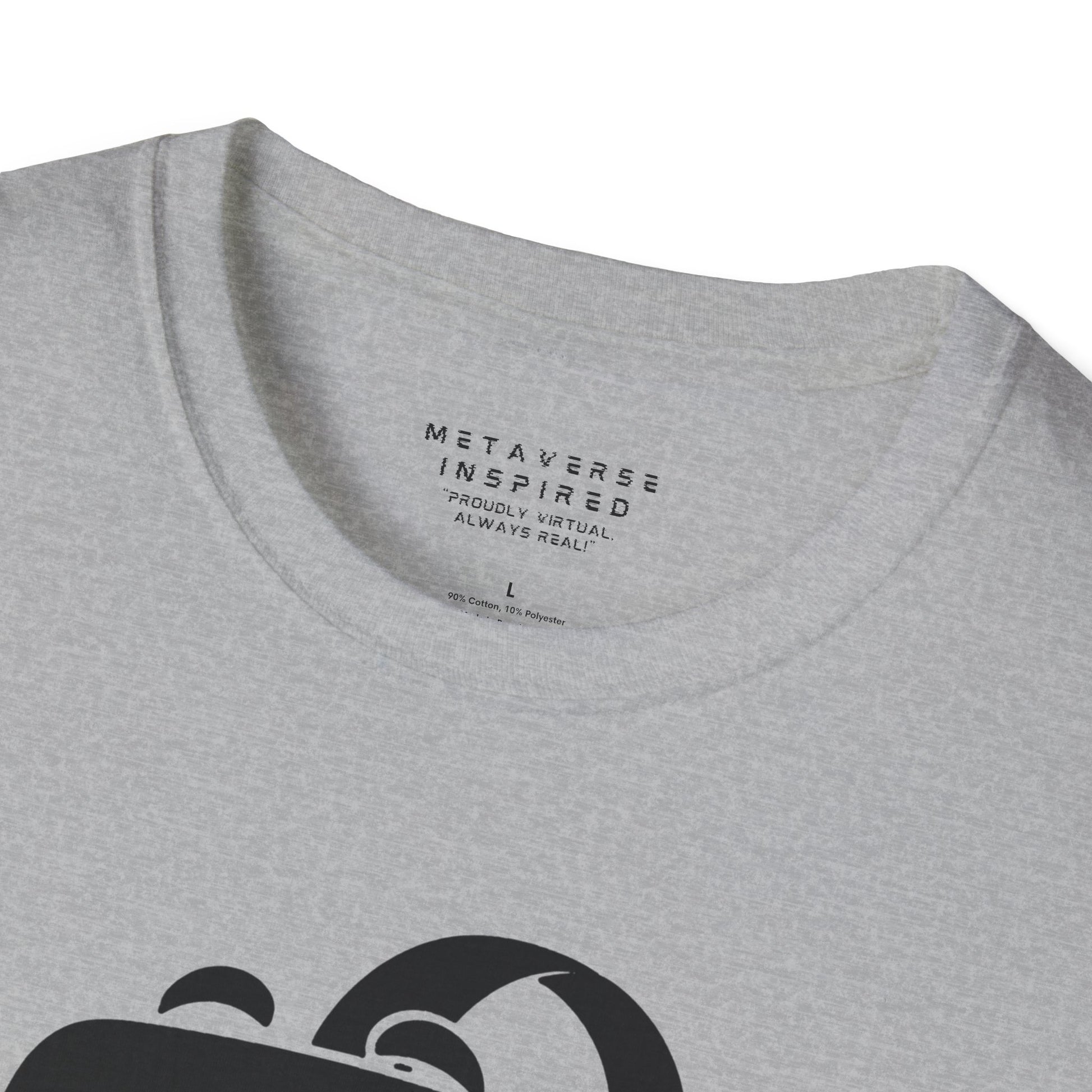 a closeup of the collar of a grey colored tshirt by metaverseinspired