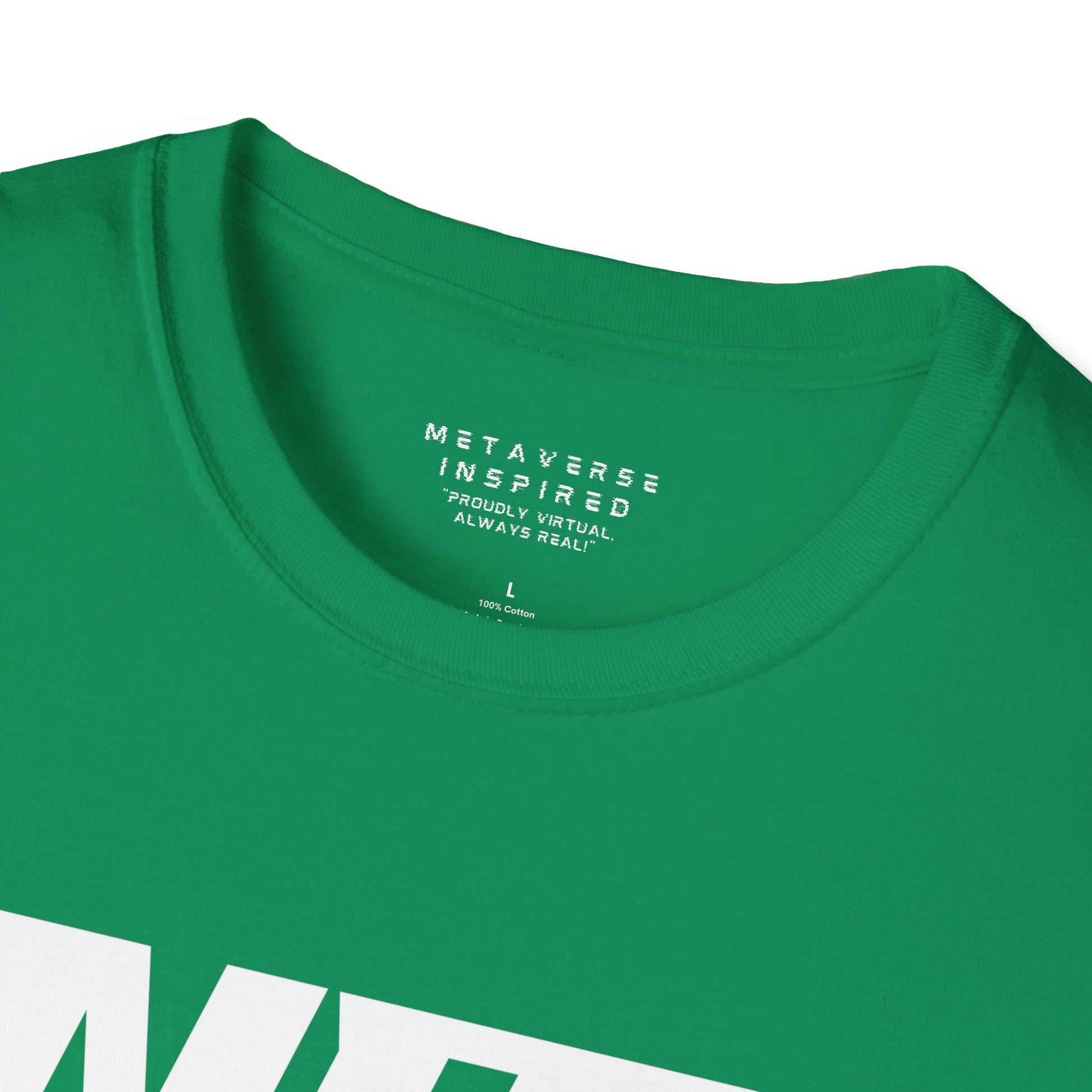 a closeup of the collar of a green colored tshirt by metaverseinspired