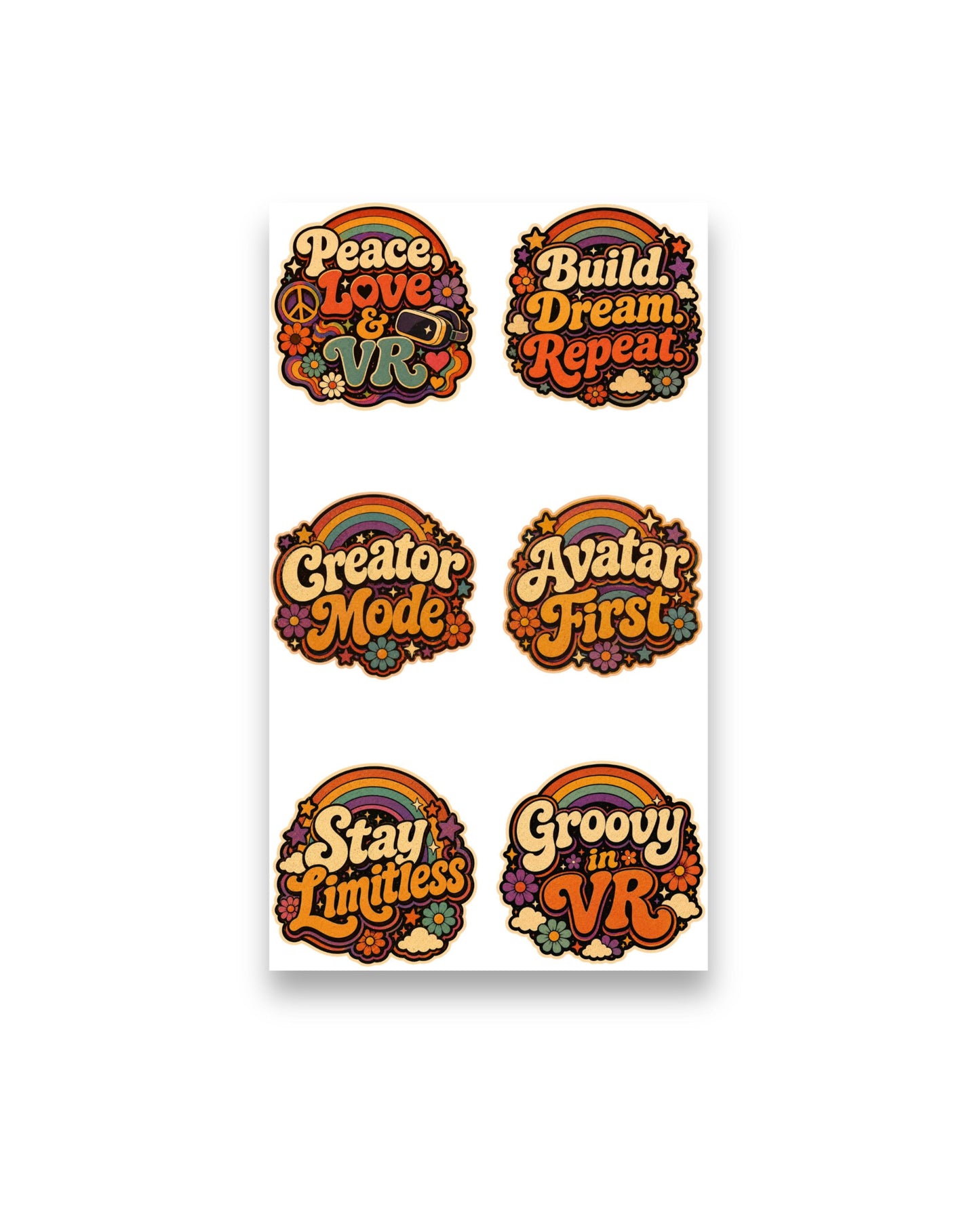 Groovy Metaverse Sticker Pack | 18 Retro VR & Gaming Stickers (3 Sheets)