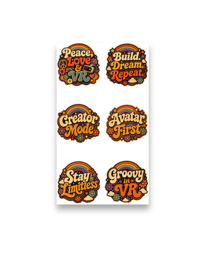 Groovy Metaverse Sticker Pack | 18 Retro VR & Gaming Stickers (3 Sheets)