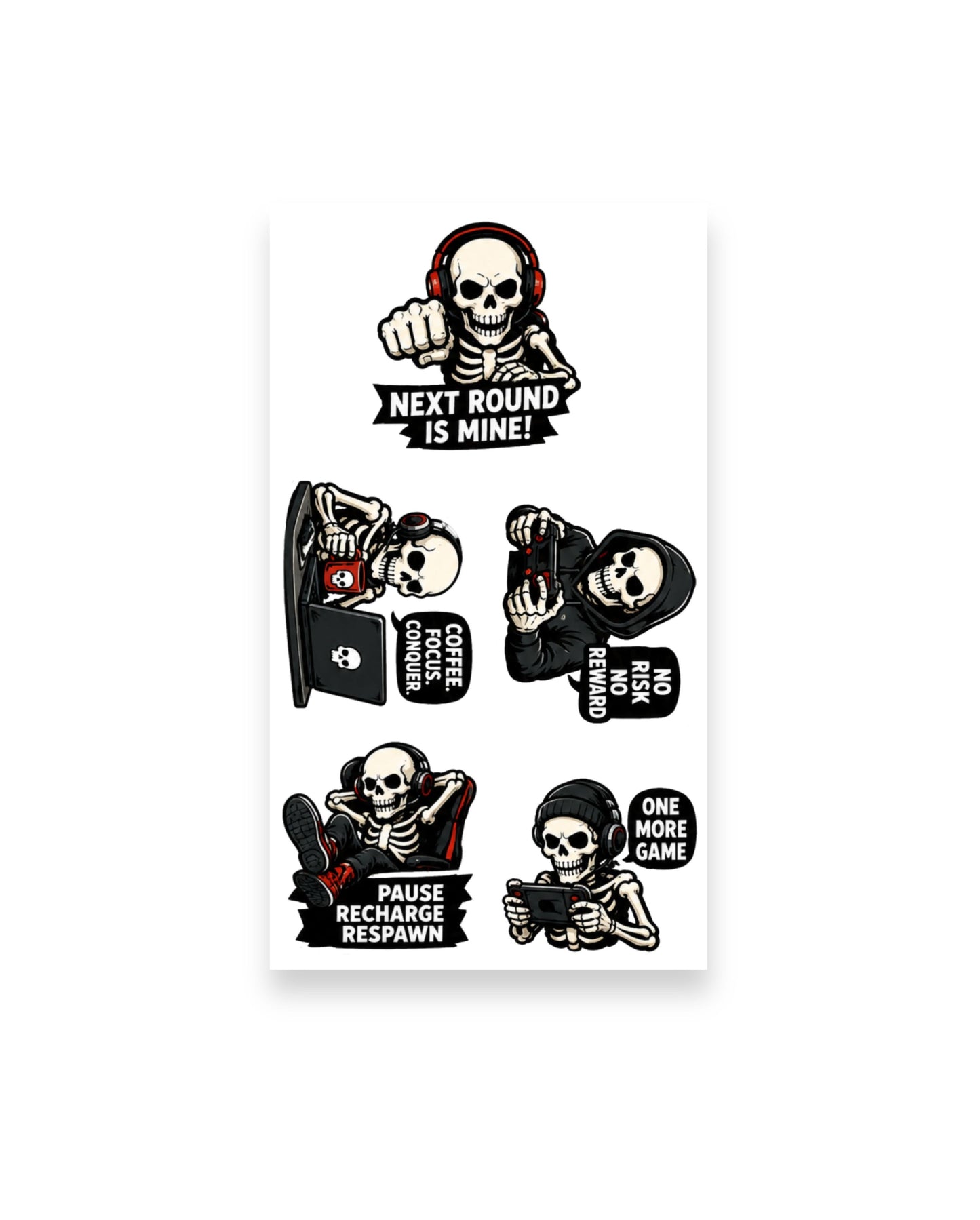 Dead Serious About Gaming | Skeleton Gamer Sticker Pack (4 Sheets)