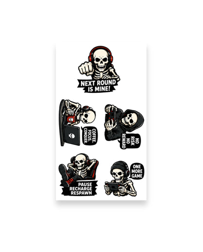 Dead Serious About Gaming | Skeleton Gamer Sticker Pack (4 Sheets)