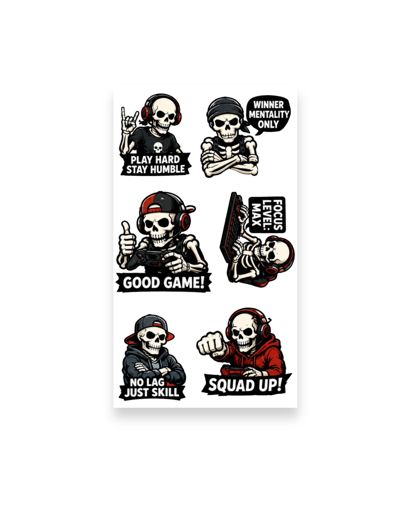 Dead Serious About Gaming | Skeleton Gamer Sticker Pack (4 Sheets)