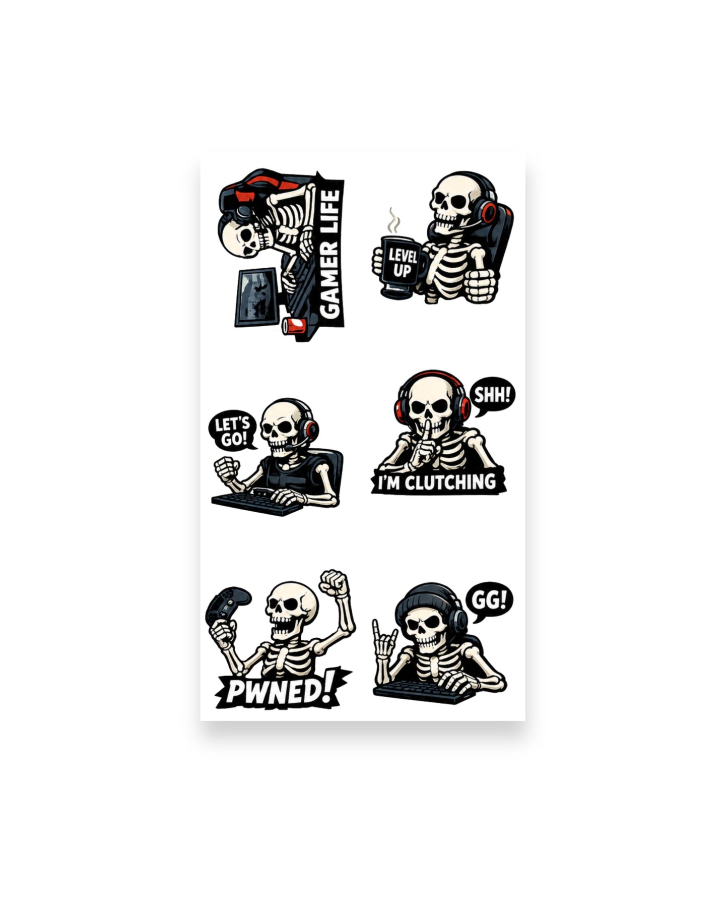 Dead Serious About Gaming | Skeleton Gamer Sticker Pack (4 Sheets)