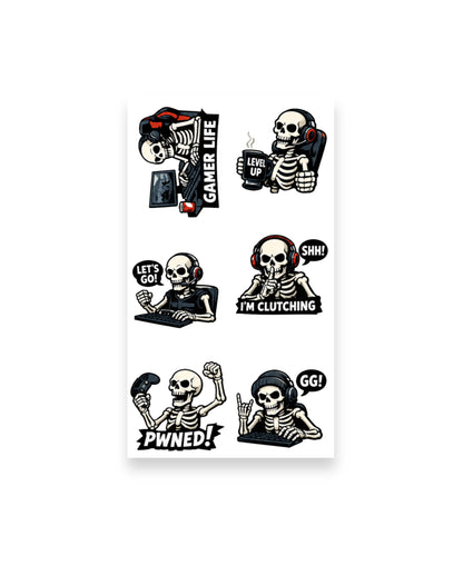 Dead Serious About Gaming | Skeleton Gamer Sticker Pack (4 Sheets)