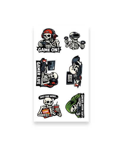 Dead Serious About Gaming | Skeleton Gamer Sticker Pack (4 Sheets)
