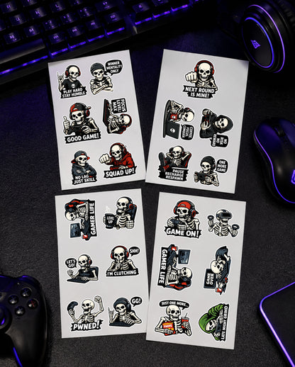 Dead Serious About Gaming | Skeleton Gamer Sticker Pack (4 Sheets)