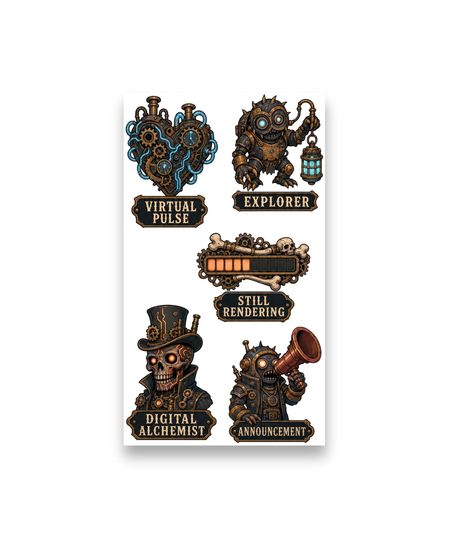 14 Steampunk-Style Stickers Pack 2 (3 Sheets)