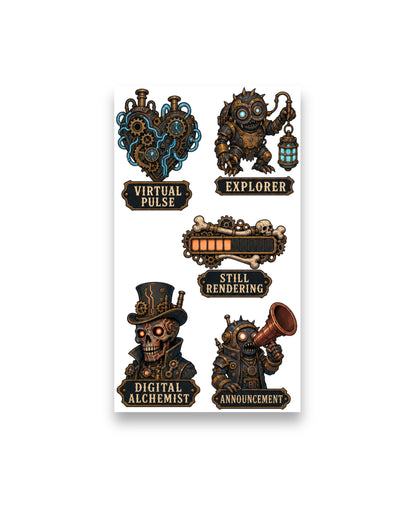 14 Steampunk-Style Stickers Pack 2 (3 Sheets)