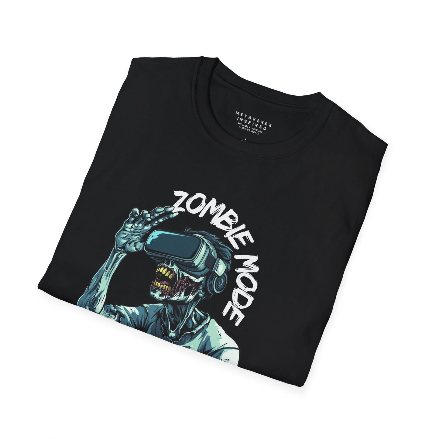 folded black zombie mode tshirt by metaverseinspired.com