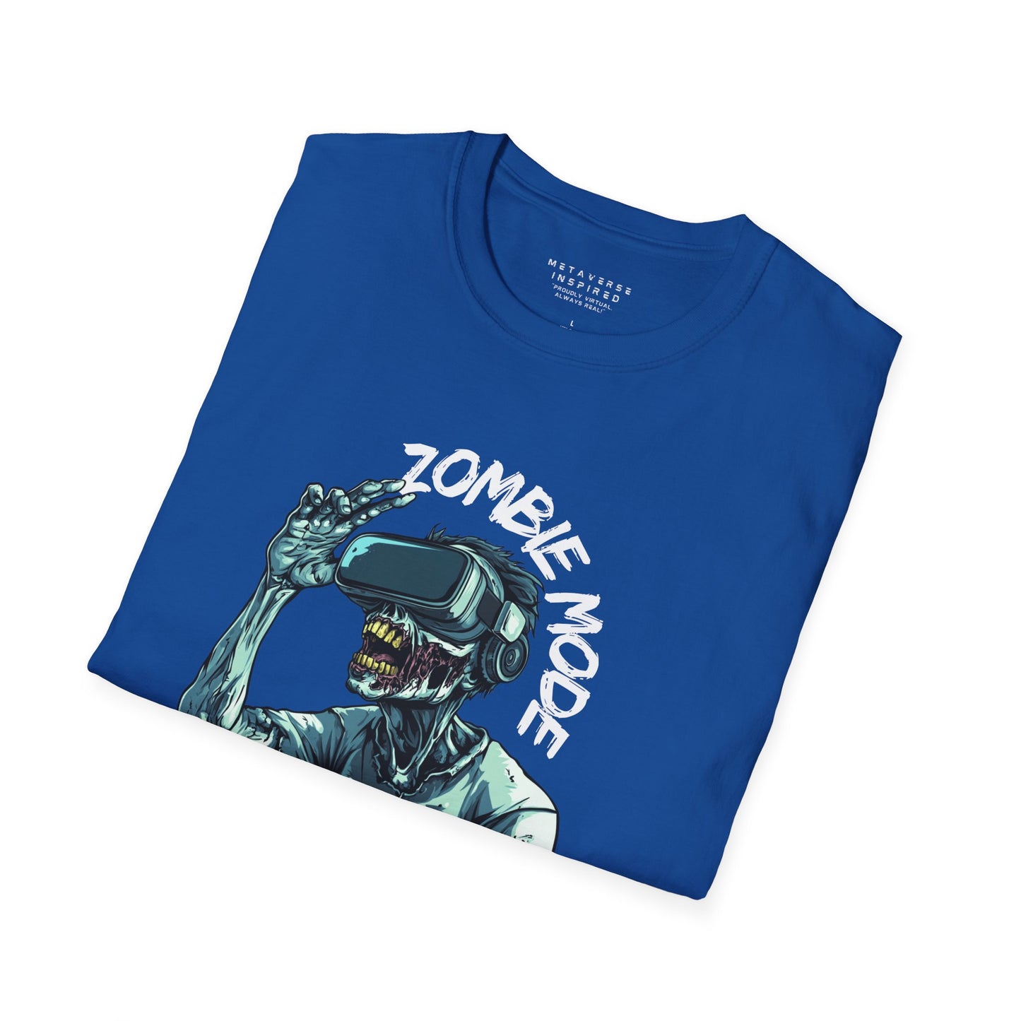 folded blue zombie mode tshirt by metaverseinspired.com