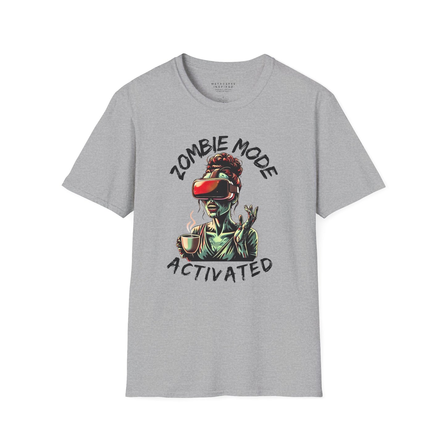 front of grey zombie mode activated metaverse inspired shirt