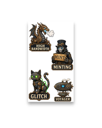 14 Steampunk-Style Stickers Pack 1 (3 Sheets)