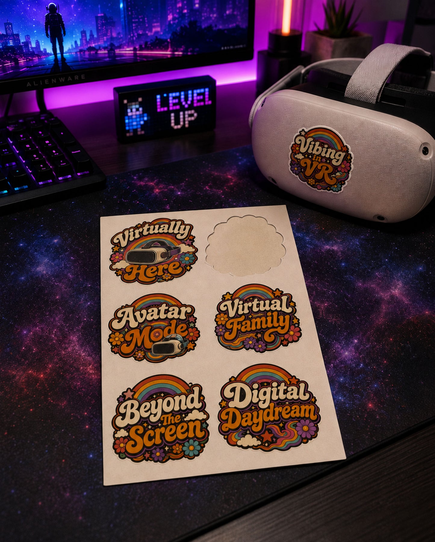 Groovy Metaverse Sticker Pack | 18 Retro VR & Gaming Stickers (3 Sheets)