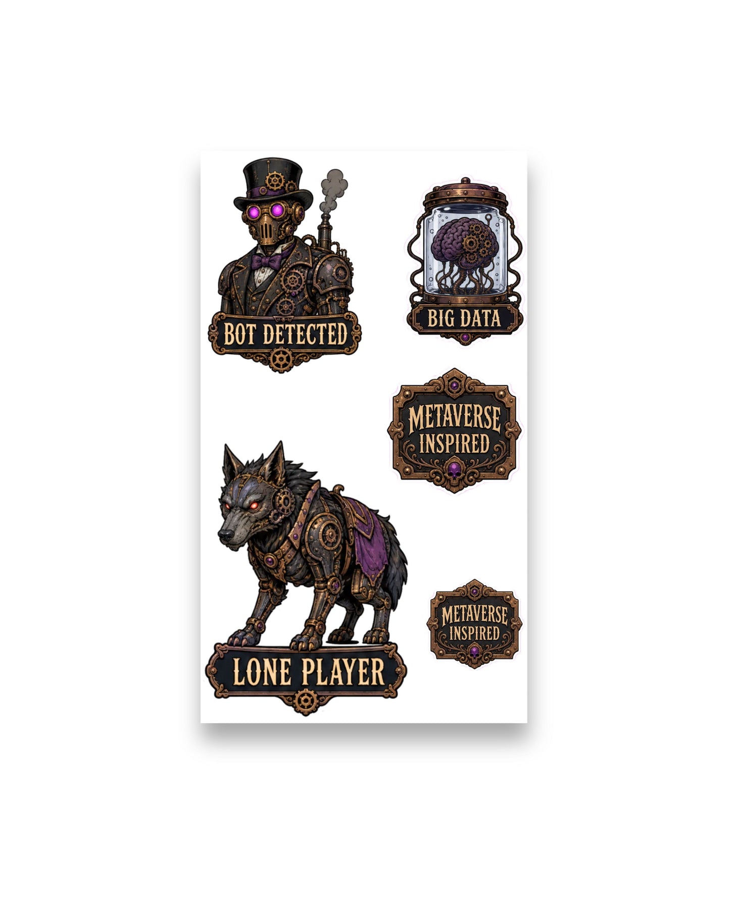 14 Steampunk-Style Stickers Pack 1 (3 Sheets)