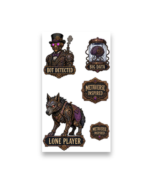 14 Steampunk-Style Stickers Pack 1 (3 Sheets)