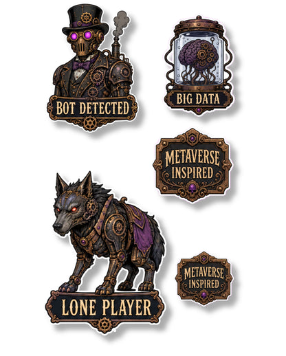 14 Steampunk-Style Stickers Pack 1 (3 Sheets)