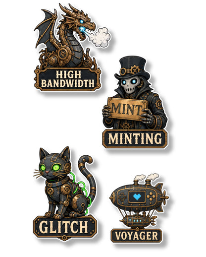 14 Steampunk-Style Stickers Pack 1 (3 Sheets)