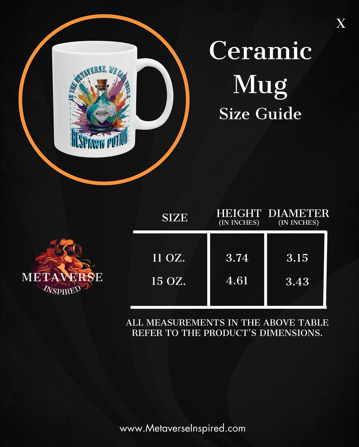 Size chart for Respawn Potion | Mug