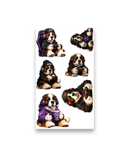Saint Bernard Gamer Sticker Pack | 11 Gaming Dog Stickers (2 Sheets)