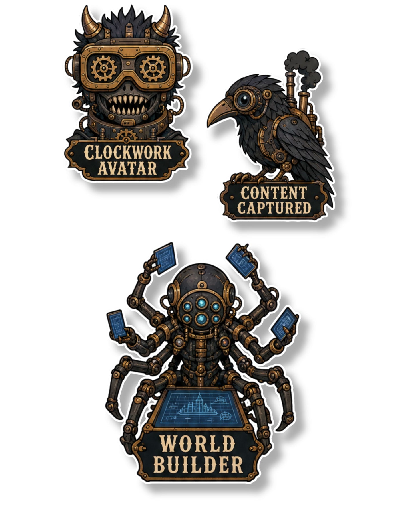 14 Steampunk-Style Stickers Pack 2 (3 Sheets)