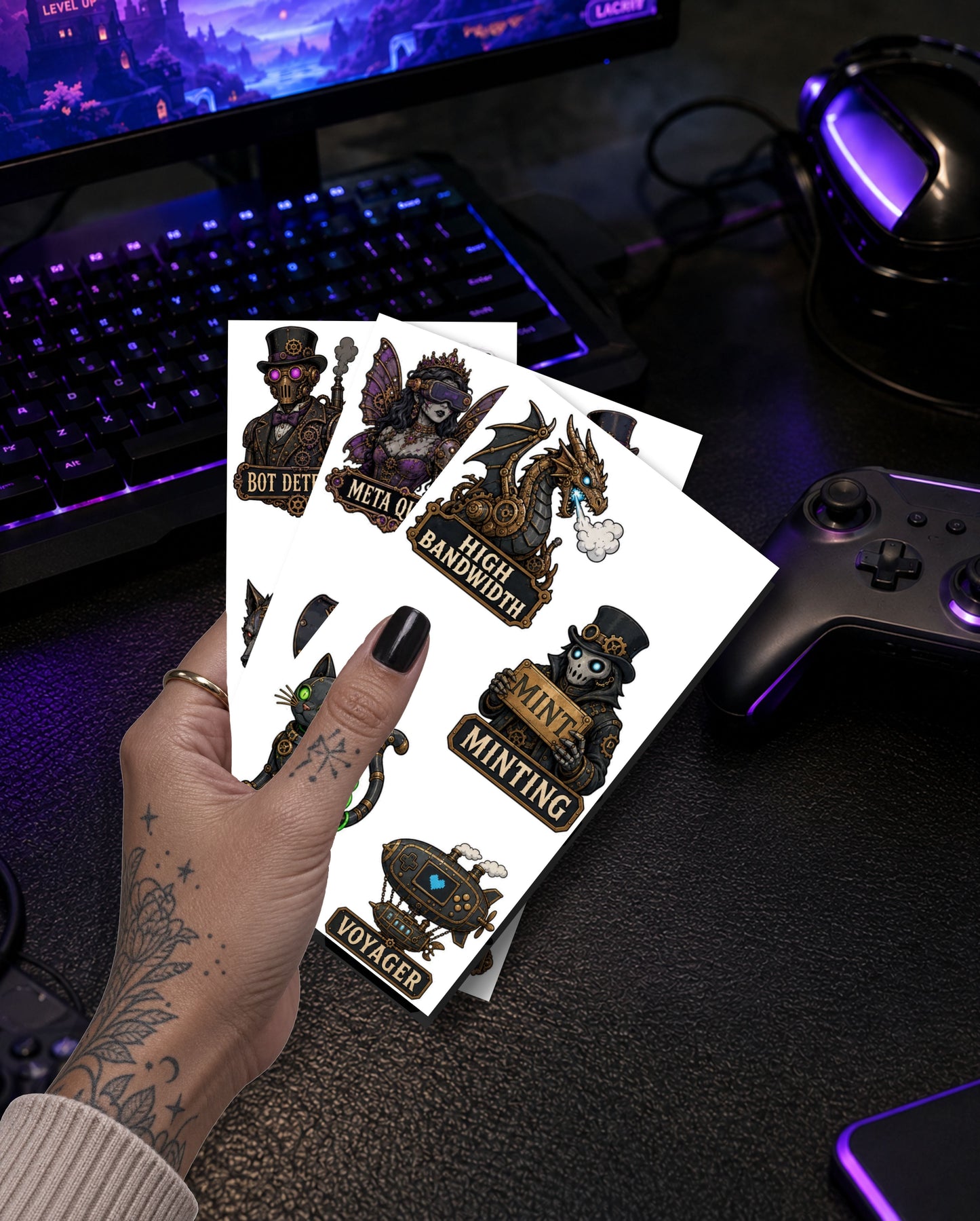 14 Steampunk-Style Stickers Pack 1 (3 Sheets)