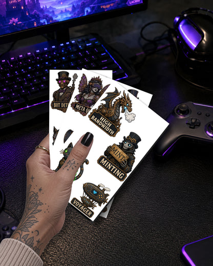 14 Steampunk-Style Stickers Pack 1 (3 Sheets)