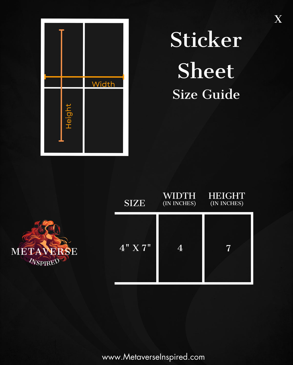 Size chart for Groovy Metaverse Sticker Pack | 18 Retro VR & Gaming Stickers (3 Sheets)